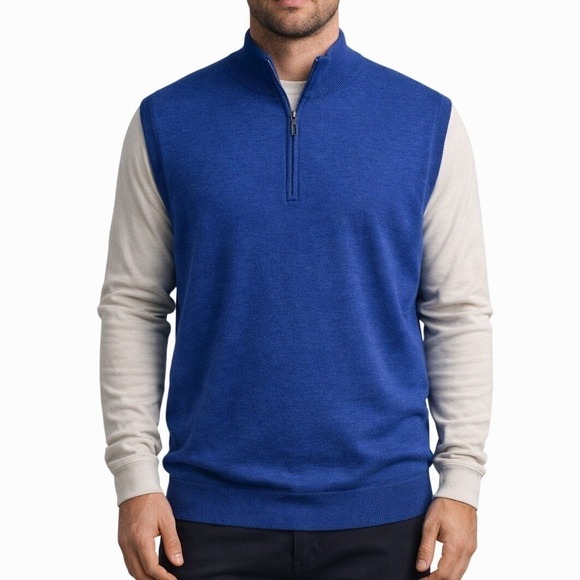 Peter Millar Other - Peter Millar Merino Wool Quarter Zip Sweater Vest Size Large Blue Classic Golf